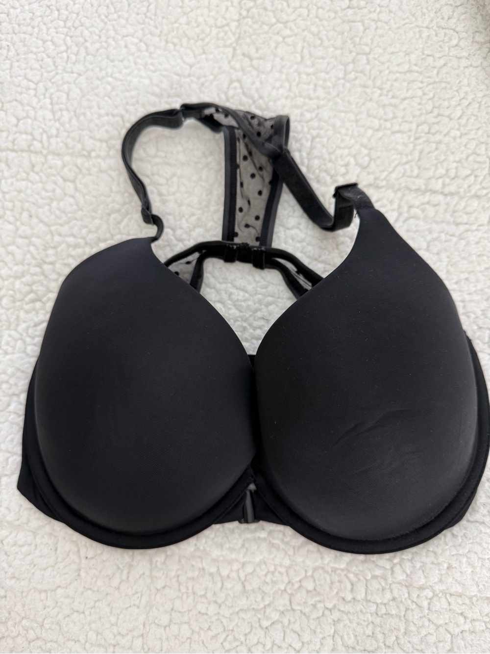 Victoria's Secret Black Racerback Padded Bra with Polka Dot Mesh